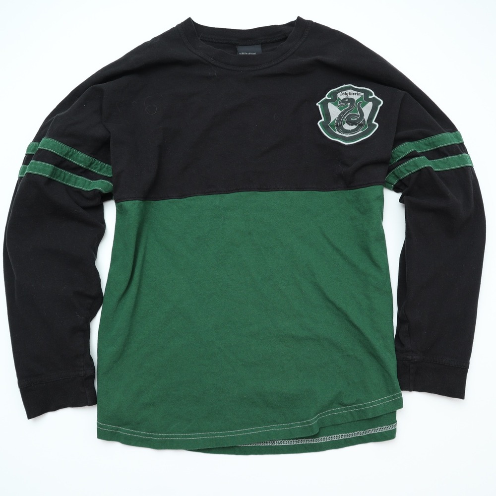 Harry Potter Slytherin Long Sleeve Jersey Shirt Universal Studios LG Black Green